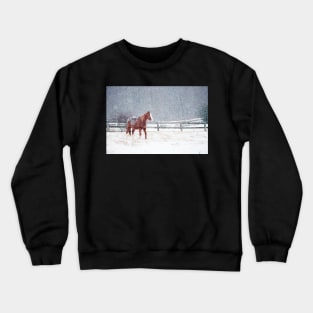 Horse In Snow Storm Crewneck Sweatshirt